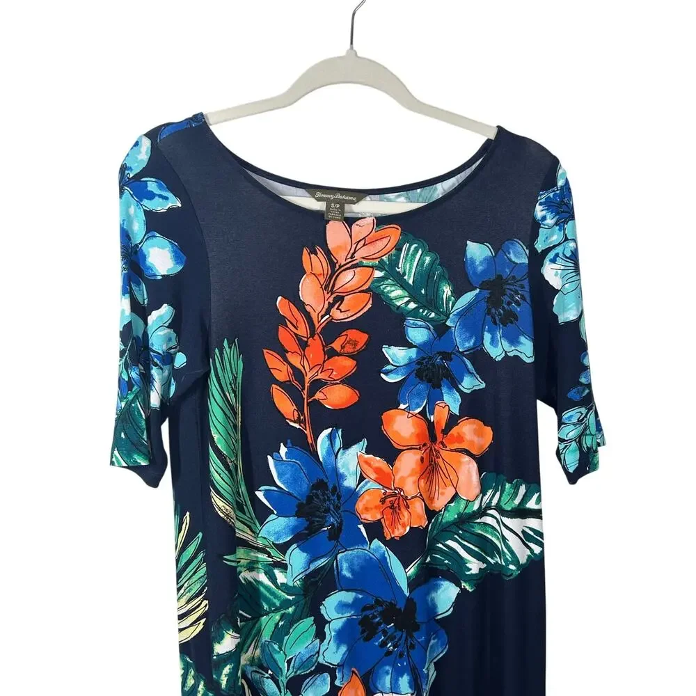 Tommy Bahama Tropical Shift Dress Small 3/4 Sleeve Resort Vacation Island Print